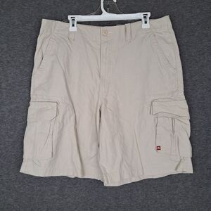 Tony Hawk Men's 36 10" Canvas Pockets Cargo Shorts Khaki Linen Blend